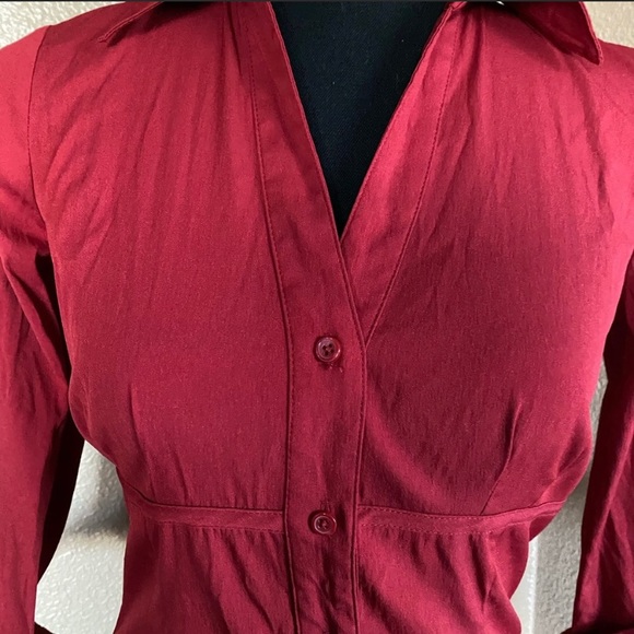 Women's Fred David Tapered Button Down Mid Sleeve Red Blouse Top #W-115 - Picture 4 of 5